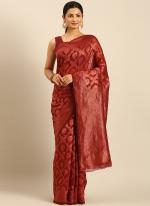 Cotton Red Festival Wear Weaving Saree